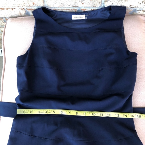 Calvin Klein Stretchy Tear Sleeveless A line Side Zipper Navy Belted Dress 8 - Picture 14 of 16